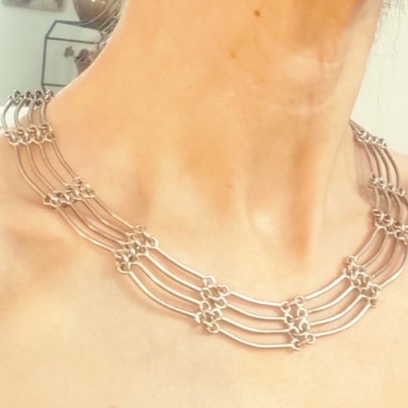 Vintage Gorgeous Sterling Silver Multi-Linked Oversized Necklace - Picture 3 of 6